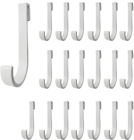 ARTiFiXPRO 20 PCS J Grid Wall Picture Hooks - Heavy Duty Aluminum Pot Rack Hooks for Wire Shelving, Multi-Purpose S Hooks for Hanging Kitchenware, Tools, Plants, Photos & Retail Display White