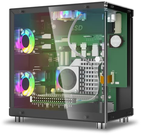 Elecrow Mini-PC-Gehäuse für Raspberry Pi 5: Aluminiumgehäuse mit 3 Kühlventilatoren, 1,3 Zoll OLED-Display, PCIe M.2 NVMe SSD 2230/2242/2260/2280 Unterstützung, RTC, Vollständiger Anschlusszugang