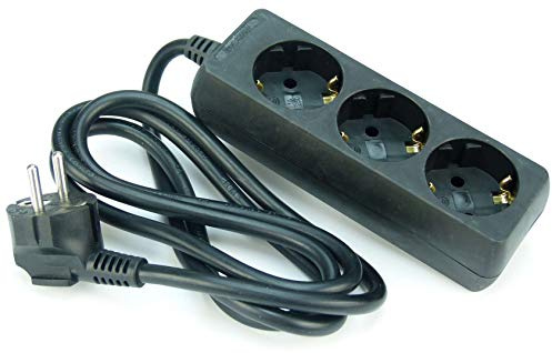 1 x G-L-T 3-Fach Mehrfachsteckdose schwarz Steckdosenleiste, Steckplätze 45 Grad gedreht, Kabel 1,4m, Steckerleiste