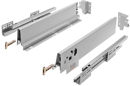 GTV Modern Box Schubladensystem für Backofen, Vollauszug mit Soft-Close, 40 kg Tragkraft, 2D-Einstellung, Länge 500 mm, Höhe 68 mm, Komplettset für Sockelschublade, Grau