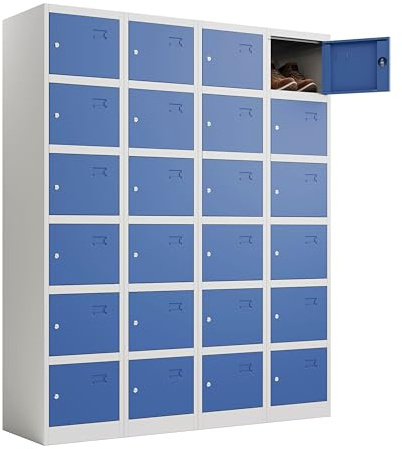 Racking Solutions 4 x 6 Door Metal Storage Lockers, Blue & Grey Steel Lockable Unit, Staff Gym School Changing 1850mm H x 380mm W x 450mm D