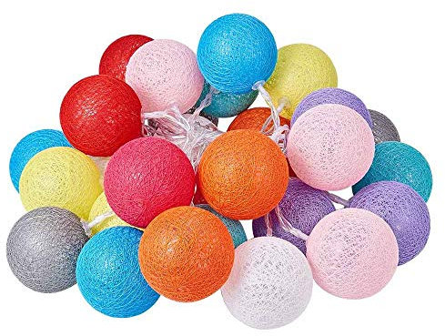 Hiser Guirlande Lumineuse Boules Coton, Batterie Chaîne de Lumière 6cm Boules Coton LED Cosy Romantique Décoration pour La Saint Valentin Noël Mariage Fêtes (3M-20LED,Couleurs Arc-en-Ciel)