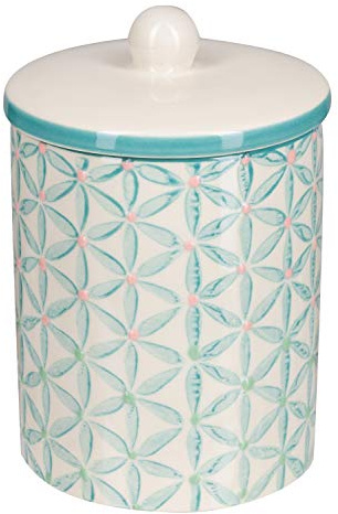 Tranquillo Aufbewahrungsdose Dose mit Deckel handbedruckte Keramik Retro, 8 x 8 x 12 cm