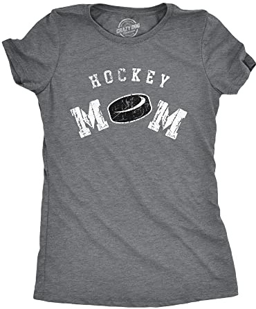 Womens Hockey Mom T Shirt Funny Cool Ice Hockey Lovers Novelty Tee for Ladies Funny T Shirts Mother's Day Tops for Women Cool Hockey Top Dark Grey M