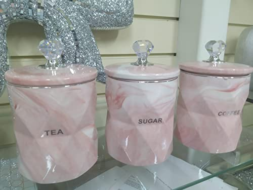 Biznest Pink Marble Design Coffee Tea Sugar Canisters Container Kitchen Jar Pots Crystal