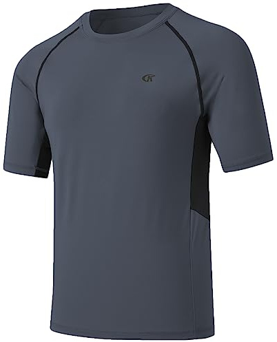 Huayuzh Mens Swim Top Swimming Shirts Short Sleeve Rash Guards UPF 50+ Quick Drying T-Shirts Surfing Pool Beach Watersport Grey XXL