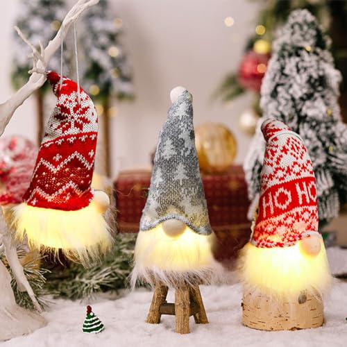 Lot de 3 nains de Noël lumineux à LED - Père Noël - Décoration de Noël - Figurine éclairée - Décoration de Noël américaine (A)