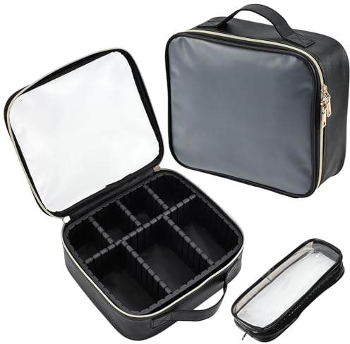 Joligrace Makeup Bag Cosmetic Case Vanity Travel Beauty Box Make Up Train Case Hairdressing Tools Organiser with Adjustable Compartment and Tools Bag, Clear