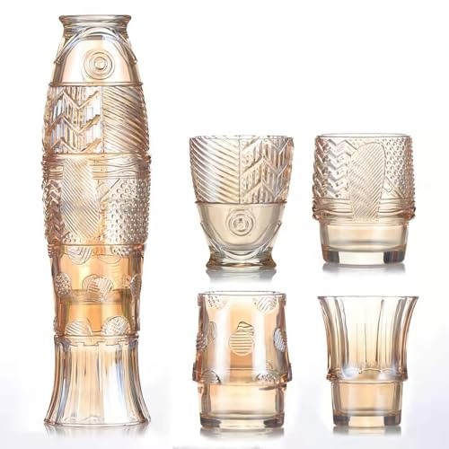 Mualuwi Koi Fish - Vasos apilables, vasos de bebidas de colores, vasos apilables, vasos apilables, cristalería náutica, vasos con forma de pez para decoración del hogar, juego de 4, ámbar