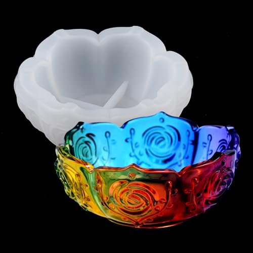 Wikimo Silikonformen Gießformen für Schale 11,5 x 5 cm Epoxidharz Formen zur Herstellung von Schale mit Rosenmuster für Aufbewahrungs, Kunsthandwerk