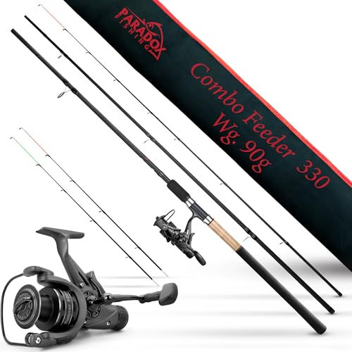 Paradox Fishing Feederrute 3,3m Wg. 90g mit 3000 Runner Rolle I Method Feeder Rute Angelrute Feederruten zum Angeln mit Futterkorb