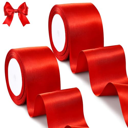 qingmeng Geschenkband Rot 50mm, Satinband 44m Schleifenband Red Ribbon Band Schleife Geschenkband Breit Satinbänder Seidenband Band für Hochzeit geschenkverpackung Weihnachten Dekoration