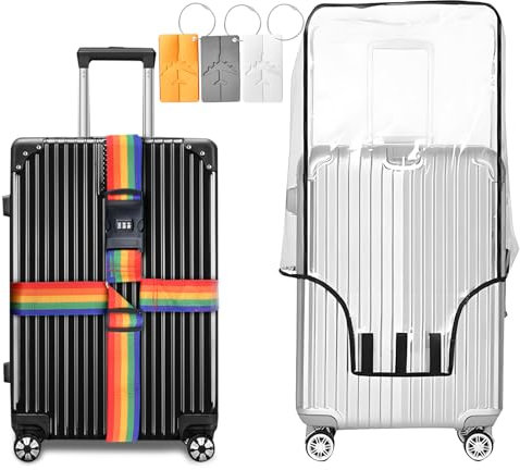 ZOBMIO 3 Stück Transparent Kofferschutzhülle,20+24+28 Zoll Kofferhülle,Kofferschutzhülle,Wasserdicht Koffer Schutzhülle,Wiederverwendb,Schutzhülle-Schwarze Rand,Inklusive Gepäckanhänger*3+Gepäckgur