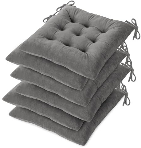 OVOV Chair Cushions for Dining Chairs Set of 6 Tufted Indoor Chair Pads with Ties Soft Square Seat Cushions for Kitchen Chairs 15.5x15.5,Grey