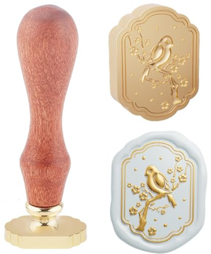 Hobbspring 1pc Orientalism Wax Seal Stamps 3D Frame View Bird Sealing Wax Stamp 23.5x23.2mm Removable Brass Stamp Head with Wood Handle for Envelopes Invitations Wedding Embellishment Decor
