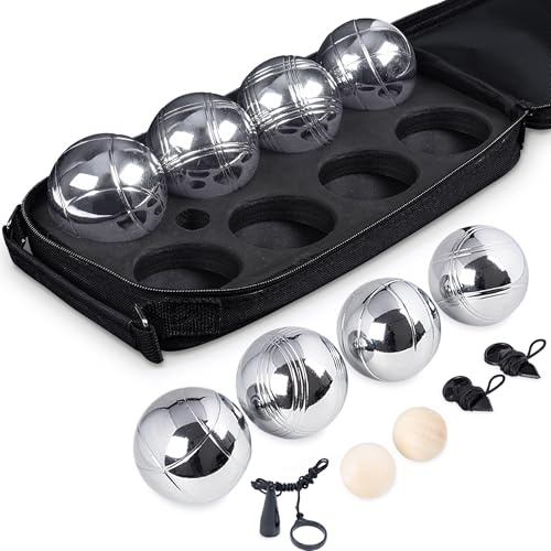 Generisch Boule Set Petanque 8 Metallkugeln Ø73mm, 2 Zielkugeln, 2 Entfernungsmesser, 1 Magnet, Boccia Spiel mit Tragetasche, Robustes Outdoor Garten Camping Strand Spielset für Familie und Freunde