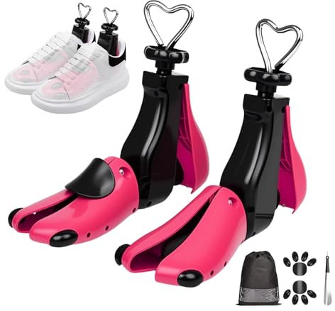 VerTrinix 2 Pieces Shoe Stretcher for Men and Women - Four Way Shoe Trees Shoe Widener Adjustable Width and Length Suitable for Shoes that Are Too Narrow Shoe Expander for Boots, Sneakers（Pink 3.5-8）