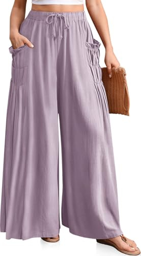 TARSE Women's Wide Leg Linen Pants Flowy Casual Palazzo Trousers