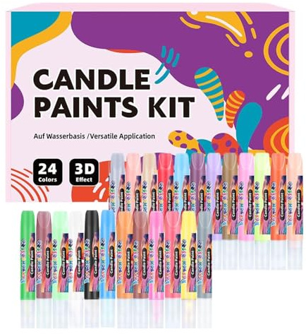Candle Paint - 24 Pieces | Fabric Decorating Kit - Peinture Bougie Et Tissu | Pintura Para Velas | Vernice Per Candele | For Glass Vases Clothes T-Shirts Jackets | 2026 Hobbyist | Multi