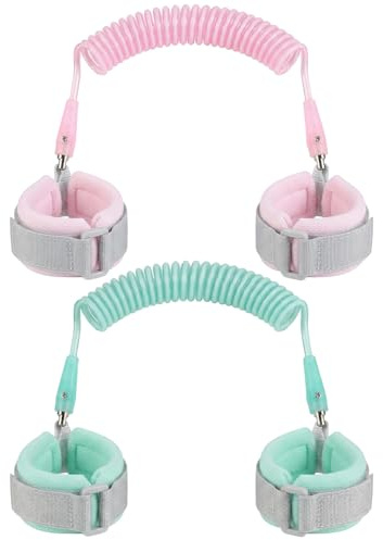 2 pezzi Guinzaglio di sicurezza per bambini, braccialetto anti-smarrimento 2M con rotazione a 360°, bracciale di sicurezza per viaggio, supermercato e attività all’aperto, colori rosa e verde