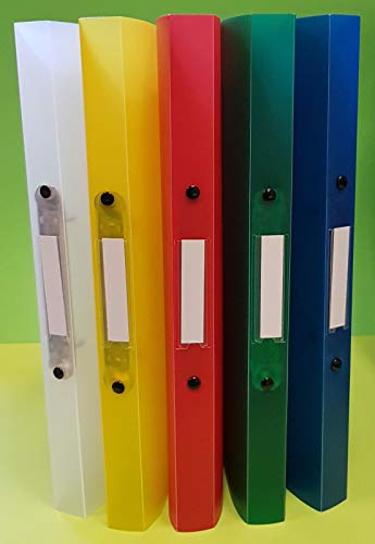 5 x A4 Ringordner, Ringbuch Ordner mit 2 Ringen (D=16mm) Rückenbreite 25mm, PP, farblich sortiert, transparent