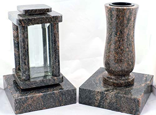 designgrab Modern - Set per Tomba con Vaso e 2 Pezzi Base in Granito Himalaya