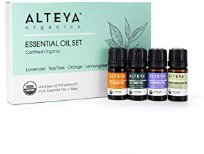 Alteya Essential Oil Set Grattitude USDA Certified Organic Lavender - Tea Tree- Orange - Lemongrass, 5 ml Aromatherapy