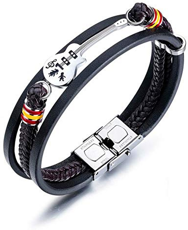 ATEIELLI herr armband gitarr PU läder svart brun med rostfritt stål stängning B306