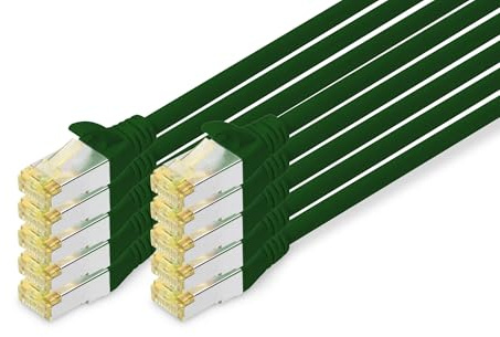 DIGITUS LAN Kabel Cat 6A – 1 m – 10 Stück – S/FTP Geschirmt – 10 Gbit/s – 500 MHz – PoE++ – AWG 26/7 – LSZH – RJ45 Netzwerkkabel – Patchkabel – Kompatibel zu Cat6 und Cat7 – Grün