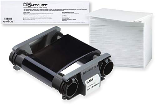 Karteo Evolis Badgy Farbband schwarz Paket mit 100 Plastikkarten blanko weiß und Reinigungskarte zur Reinigung