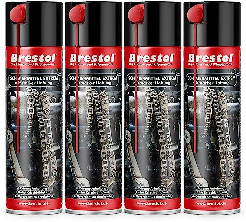 Brestol Lubricante en spray 4 x 400 ml con fuerte adherencia – Spray lubricante de silicona, aceite penetrante para rueda dentada, spray de cadena, spray de pistón, lubricante adhesivo