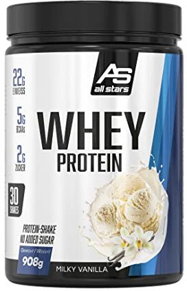 All Stars 100% WHEY PROTEIN 908gI Eiweiß-Pulver mit Whey-Konzentrat & Isolat I leckeres Low-Fat Powder I hochwertiges Protein-Pulver I cremiger Protein-Shake mit Milky Vanilla-Flavour