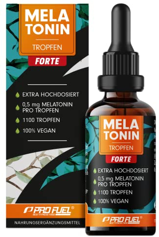 Melatonin Tropfen FORTE (30 ml) - 1100 Tropfen mit je 0,5 mg Melatonin - optimal hochdosiert & effektiv - für 1100 Anwendungen - ohne Alkohol - 100% vegan- laborgeprüft mit Zertifikat