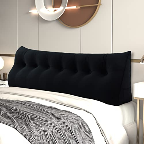 Johnear Rückenkissen Bett Keilkissen Sofa Rückenlehne Lesekissen, Lehnenkissen Dreieckige Kopfkissen Lendenkissen mit abnehmbarem Samt Bezug （Schwarz, 200cm