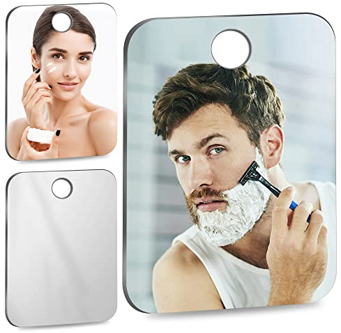 singmay 2 Stück Rasierspiegel Shatterproof Duschspiegel neblig für Rasierspiegel Duschspiegel nebellosen Spiegel für Dusche Reise Spiegel Rahmenlos,Schminkspiegel,Reisespiegel(Weiß 2 Haken)