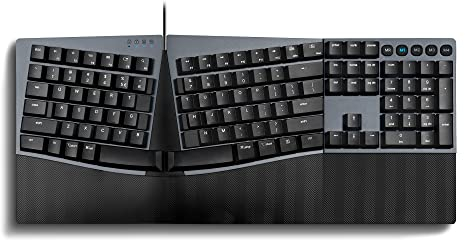 Perixx PERIBOARD535BL Kabelgebundene ergonomische mechanische Tastatur in voller Größe – Flache Blaue Klickschalter, programmierbare Funktion - kompatibel mit Windows und Mac OS X - US Layout