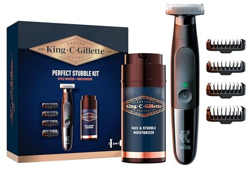 King C. Gillette Style Master KIT REGOLABARBA UOMO e CREMA IDRATANTE VISO E BARBA, Ideale per la Cura della Barba, Confezione IDEA REGALO, Set Barba Uomo PROFESSIONALE