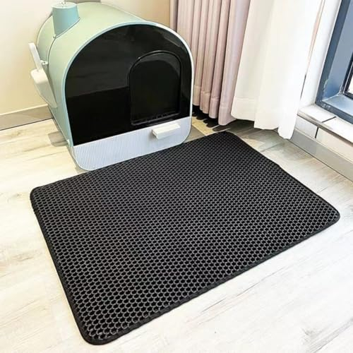 Doppellagige Katzenstreu Matte Haustier Carpet Abriebfester Katzentoiletten Teppich EVA Werkstoff WabenföRmig Gestaltete Fangmatte Wasserdichte Pads FüR Die Pfotenreinigung (70x120cm,Schwarz)