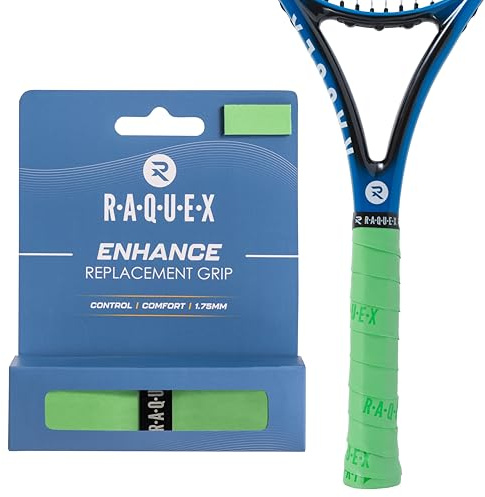 Raquex Enhance Tennis Racket Grip Tape - Tennis, Badminton, Squash Replacement Grip. Comfy, Soft, Durable. Premium self-adhesive tennis racquet grip. Finishing tape included (Light Green)
