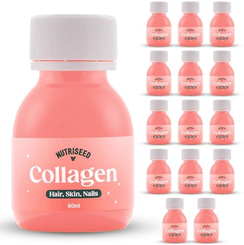Nutriseed Collagen Shots (14 x 60ml) - High Strength 5000mg Marine Collagen Blended with Pineapple, Acerola Cherry, Strawberry, Lemon and Apple, Vitamin C, Collagen Supplement for Hair, Skin & Nails