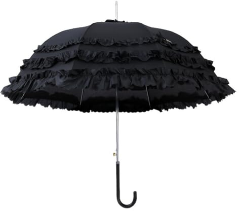 Asudaro Vintage Lolita Gotiskt spetsparaply, långärmad brudparaply, solparaply för dam flickor parasoll med spetsdekoration - tre lager spets, Mörk, one size