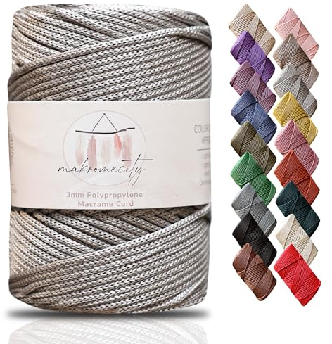 Makromecity makramégarn 3 mm x 120 m ljusgrå premium polyester makramérep polypropylen garn hantverk för vägghängningar axelväska handväska löpare nappkedja platsplatta