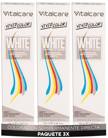 Vitalcare | Coloration semi-permanente vive et professionnelle, teinture directe des cheveux, dure jusqu'à 20 lavages, cheveux doux et hydratés, couleur blanche, 3 x 100 ml