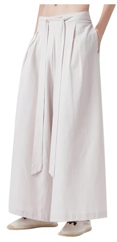 Mymyguoe Japanische Weiche Yogahose Herren Eisseide Hakama-Kung-Fu-Hose Hakama-Kung-Fu-Hose Aus Eisseide Für Herren Mit Weitem Saum Wushu-Kimono Chinesische Weithose Hip Hop Baggy Hose