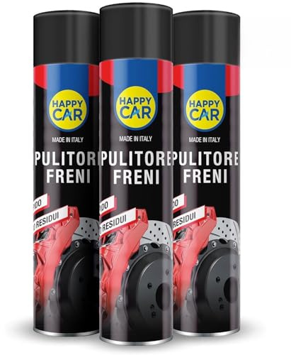 HappyCar Pulitore Freni Spray per Pulizia Auto e Moto 600ml - Detergente Professionale per Dischi, Tamburi e Pinze - Rimuove Grasso, Olio e Polvere - Made in Italy (3 unità)