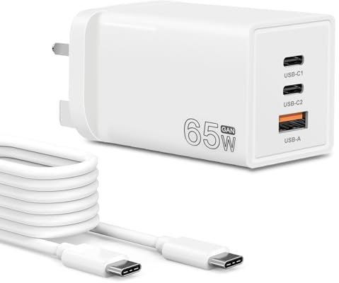 65W USB C Charger Plug 3-Port GaN USB C Fast Wall Power Adapter compatible with Mac book Pro/Air,iPhone 16/15/14 Series,i Pad Pro/Air,Galaxy S22/S21,Len ovo Asus Acer Dell HP Laptop