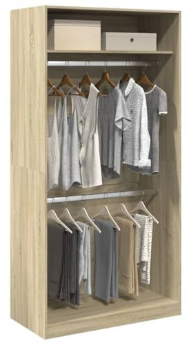 Myheimly Kleiderschrank, Garderobenschrank mit 2 Fächern, Garderobe Schrank für Kleine Räume, Flurschrank Dielenschrank,Holzwerkstoff Kleiderschrank Sonoma Eiche,1 Regal,100 x 50 x 200 cm