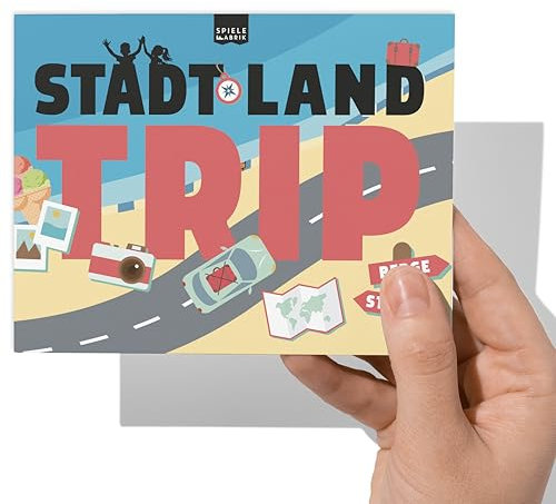 Stadt Land Fluss Auto Trip MINI Reisespiel Ferien Quiz für die Rückbank Spielblock A6 mit 12 Urlaubs-Kategorien als Urlaubsspiel für unterwegs, Autofahrt, Camping für Kinder und Erwachsene | 50 Blatt