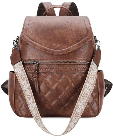 Kasgo Damen Rucksack PU Leder, Wasserdichte Modern Anti-Diebstahl Große Kapazität Cityrucksack Frauen Handtasche für Schule Arbeit Reisen Braun