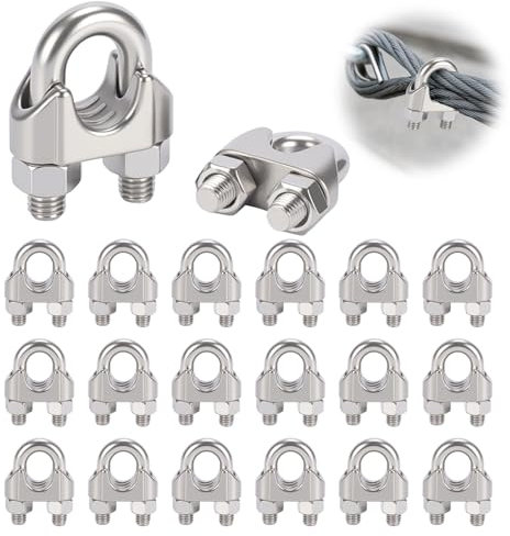 DmDoyy 20 Piezas Abrazaderas De Cuerda De Cable M5, Clip De Cuerda De Alambre Inoxidable 304, Perno En U Sujetacables De Acero Wire Rope Clips, Para Cable De Acero for Cable De Acero 5mm